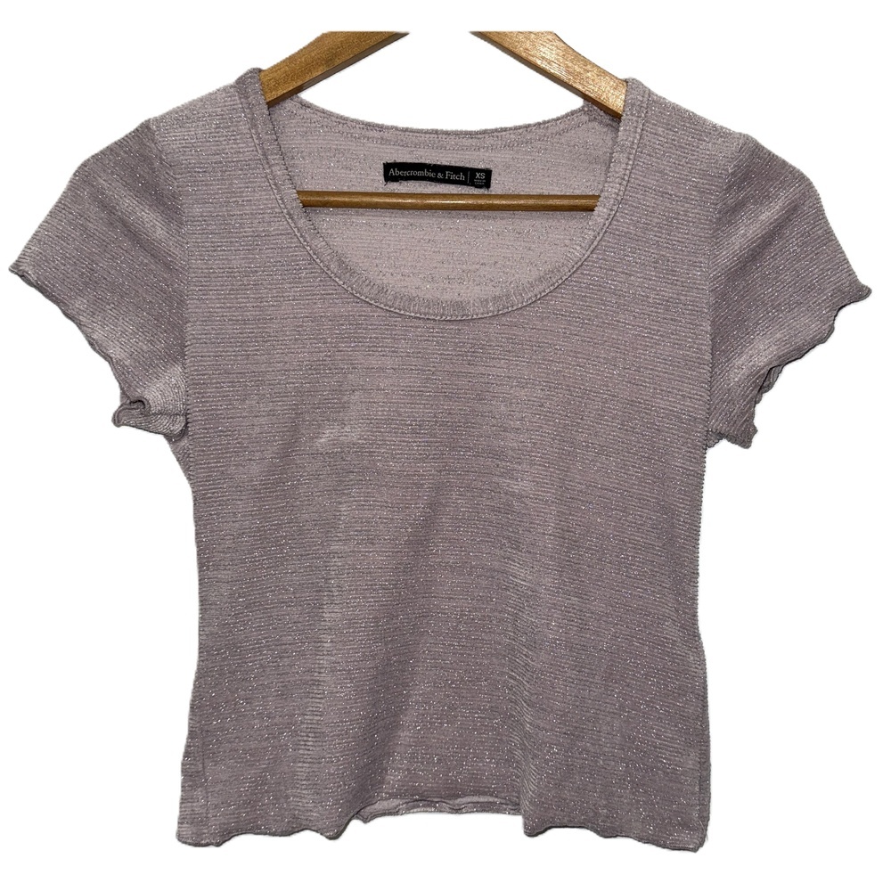 Womens Abercrombie & Fitch Purple Silver Glitter Short Sleeve Crop Top Size XS
